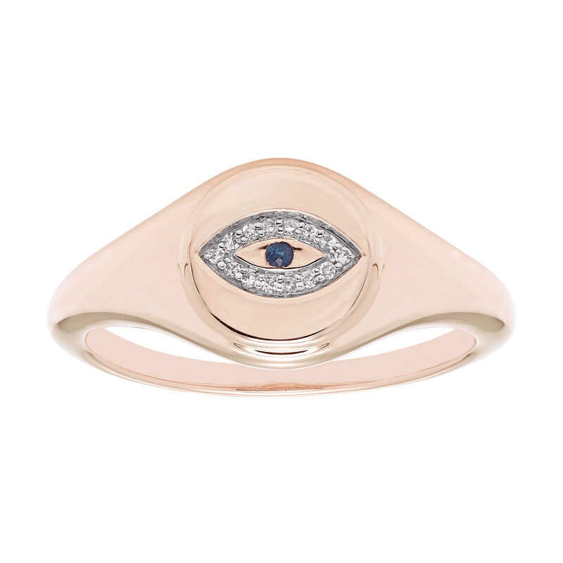 Diamond Evil Eye Signet Ring in 14k Rose Gold image number null