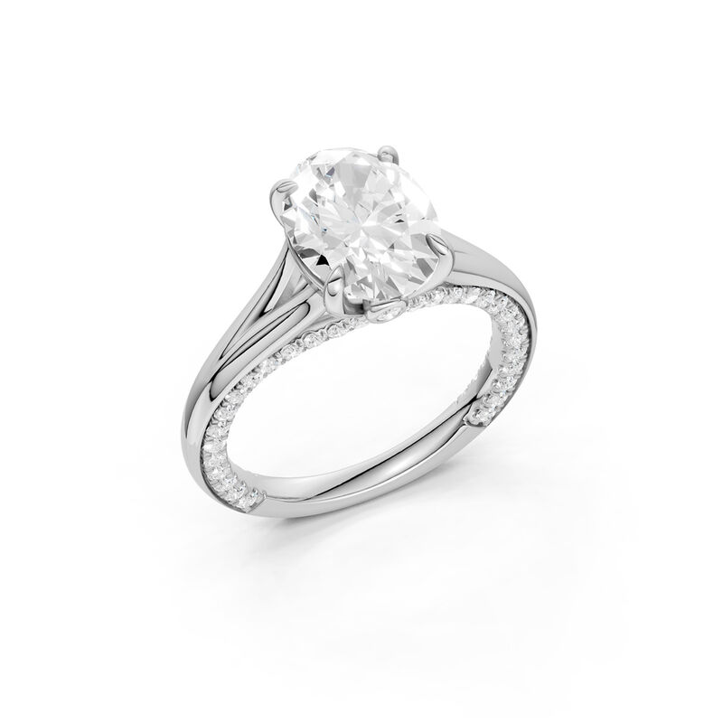 Oval Lab Grown Diamond 3 1/2ctw. Split Shank Engagement Ring with Round Diamond Accents in 14k White Gold image number null