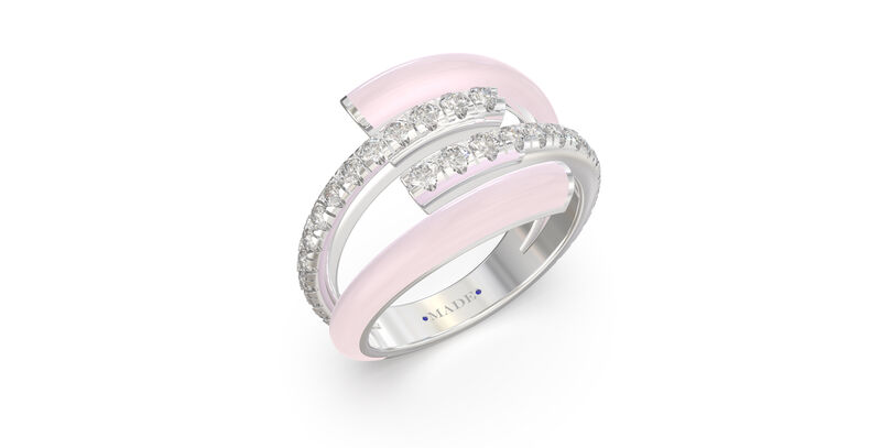 Brilliant-Cut Lab Grown Diamond Pink Ceramic Double Bypass Ring in Sterling Silver image number null