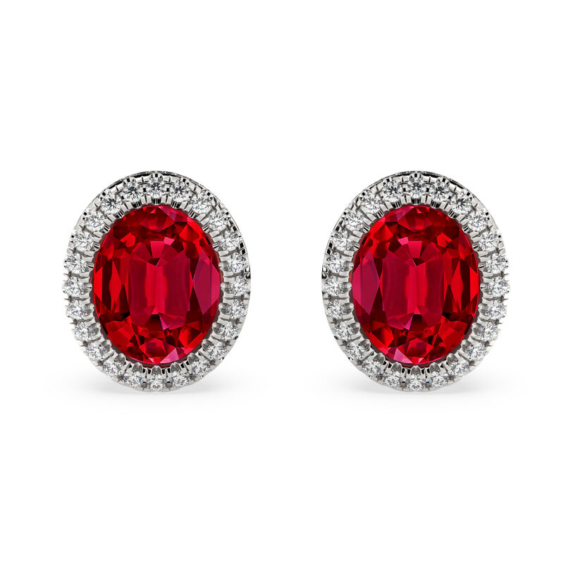 Oval-Cut Created Ruby & Lab Grown Diamond Halo Stud Earrings in 14k White Gold image number null