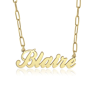 High Polished Personalized Pendant with Paperclip Chain in Yellow Gold Plated Sterling Silver