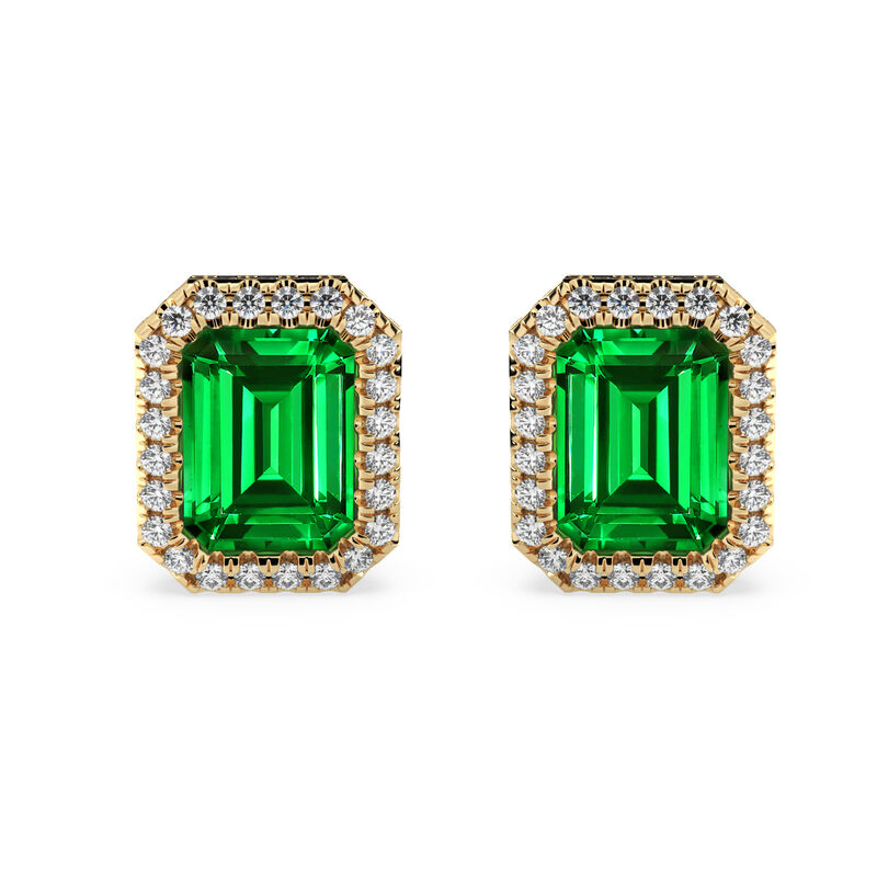 Emerald-Cut Created Emerald & Lab Grown Diamond Stud Earrings in 14k Yellow Gold image number null