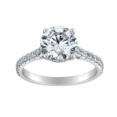 Brilliant-Cut Lab Grown 2 3/8ctw. Diamond Hidden Halo Cathedral Engagement Ring in 14k White Gold
