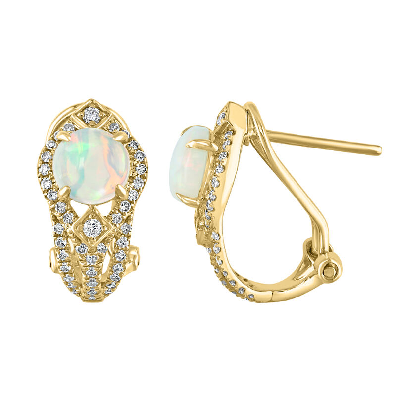 Opal & Diamond Drop Earrings in 14k Yellow Gold image number null