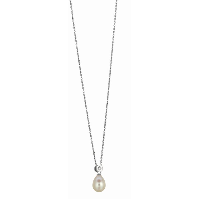 Diamond and Pearl Drop Pendant in Sterling Silver image number null