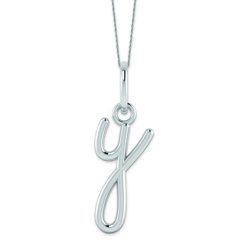 Script Y Initial Necklace in 14k White Gold image number null