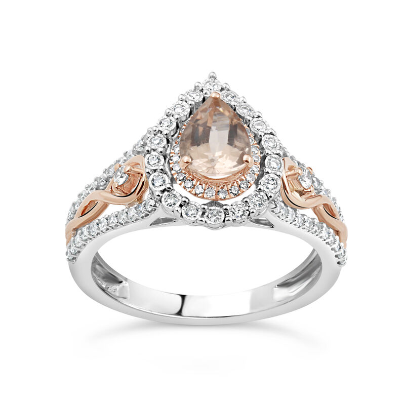 Pear-Shaped Morganite & Diamond Halo Ring in 10k White & Rose Gold image number null