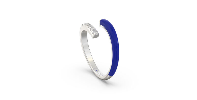 Brilliant-Cut Lab Grown Diamond Dark Blue Ceramic Bypass Ring in Sterling Silver image number null
