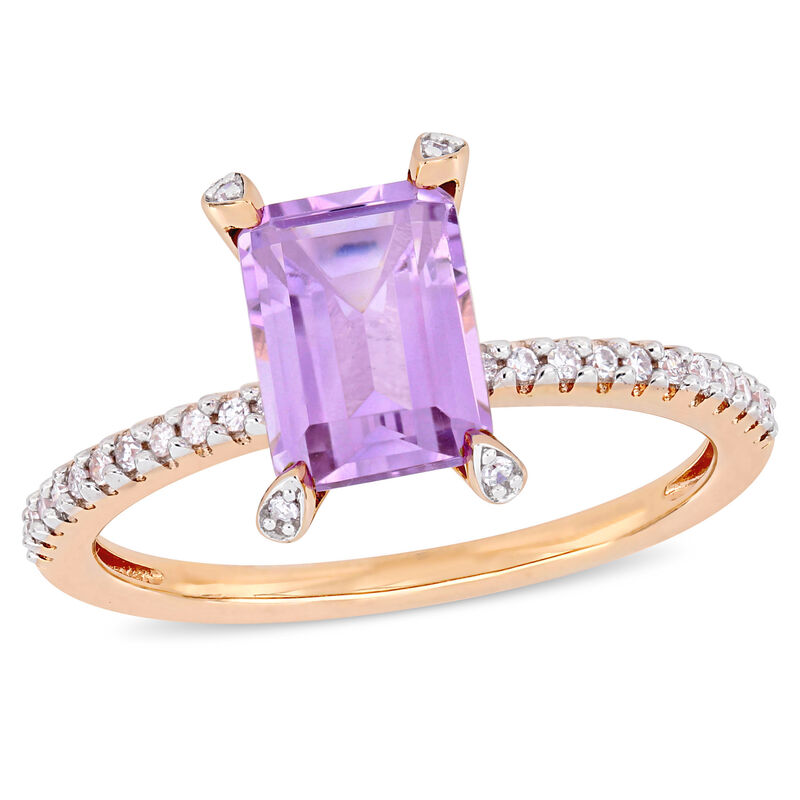 Emerald-Cut Rose De France Gemstone Solitaire Engagement Ring in 10k Rose Gold image number null