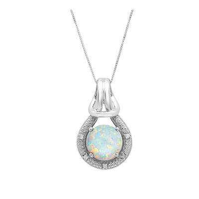 Created Opal & Diamond Love Knot Pendant in 10k White Gold