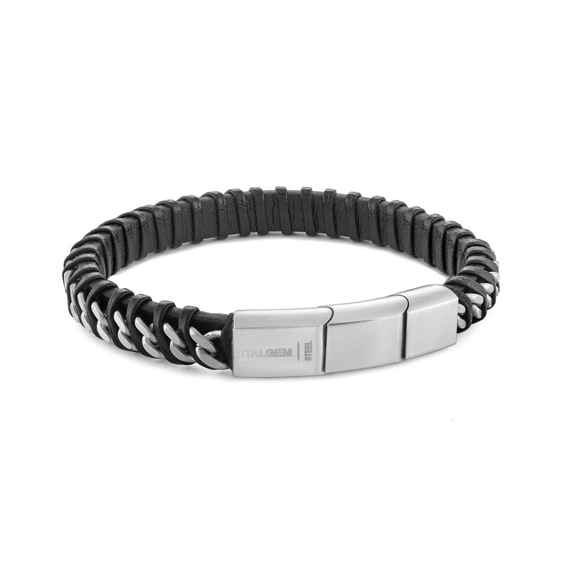 Twisted Leather Curb Link Bracelet in Black Sterling Silver image number null