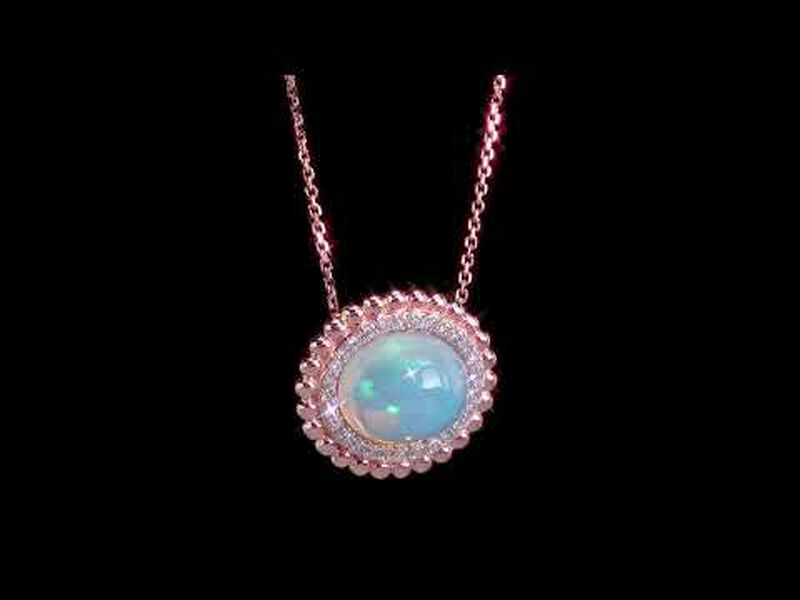 Ethiopian Blue-Hued Opal & Diamond and Rose Gold Bead Halo Necklace image number null