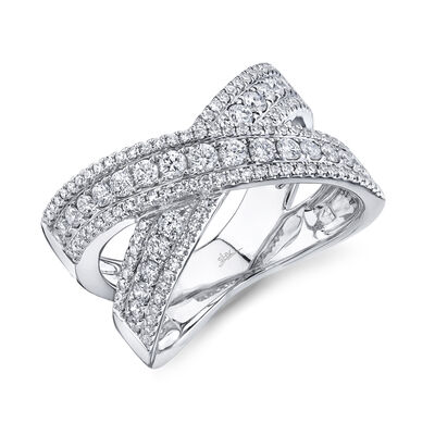 Shy Creation 0.95 ctw Diamond Crossover Ring in 14k White Gold SC55019302