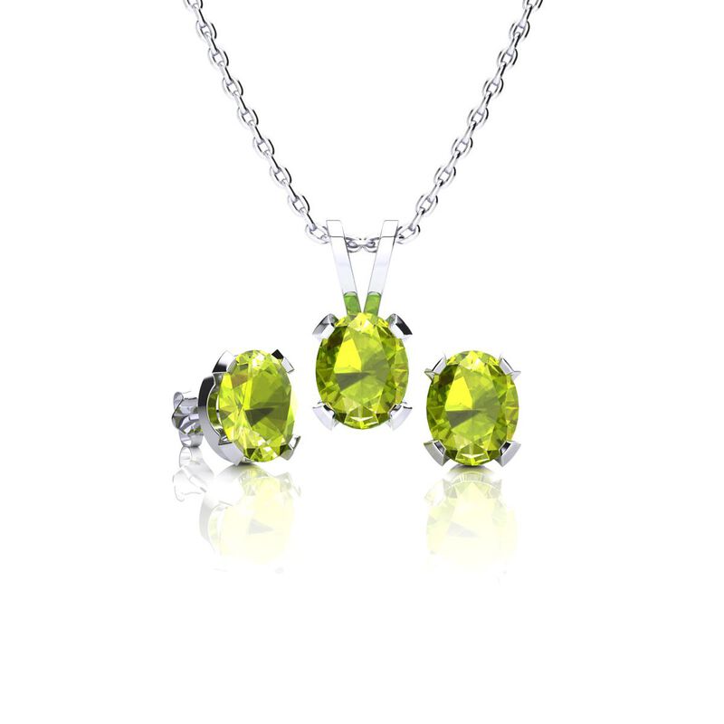 Oval-Cut Peridot Necklace & Earring Jewelry Set in Sterling Silver image number null