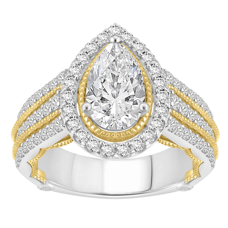 Pear-Shaped Lab Grown 2.50ctw. Diamond Multi-Row Halo Engagement Ring in 14k Two-Tone Gold image number null