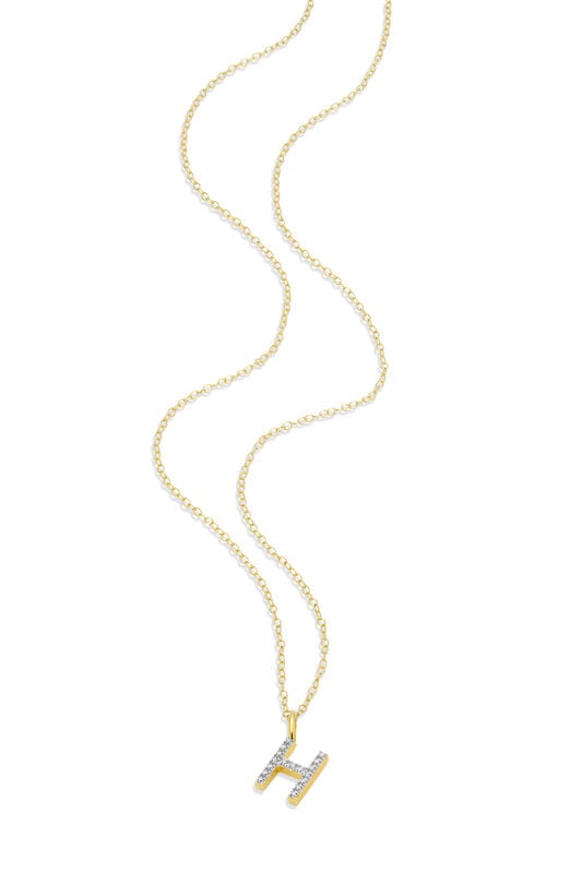 Lab Grown Diamond Letter H Initial Pendant Necklace in 14k Yellow Gold Plated Sterling Silver image number null