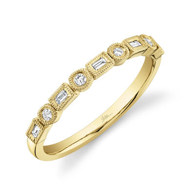 Diamond Milgrain Stackable Wedding Ring in 14k Yellow Gold