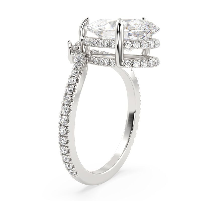 Pear-Shaped Lab Grown 3.50ctw. Diamond Chevron Double Hidden Halo Engagement Ring in 14k White Gold image number null