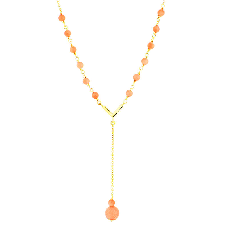 Peach Angel Coral Lariat Gemstone Fashion Necklace in 14k Yellow Gold image number null