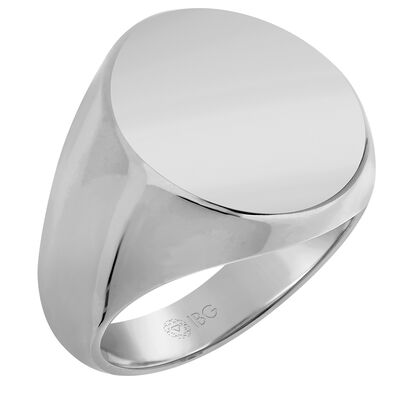 Oval All polished Top Signet Ring 18x18mm in 14k White Gold 