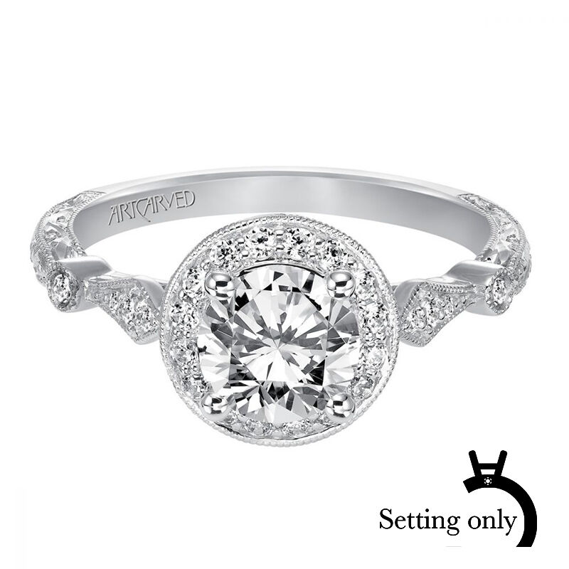 Crystal. ArtCarved Halo Diamond Setting in 14k White Gold image number null