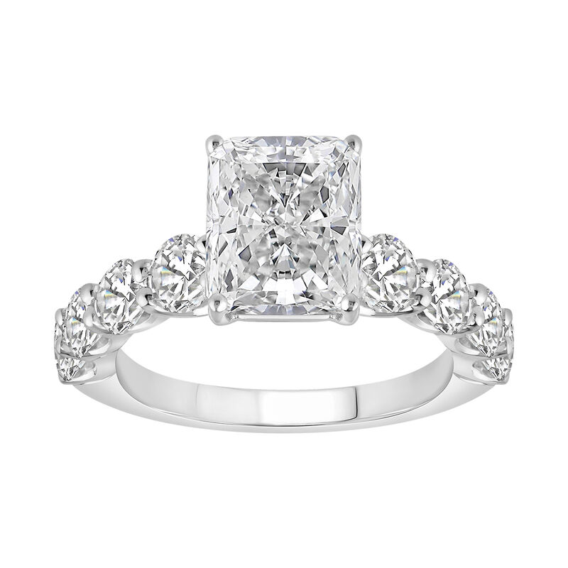 Radiant-Cut Lab Grown 6ctw. Diamond Graduated Cathedral Engagement Ring in 14k White Gold image number null