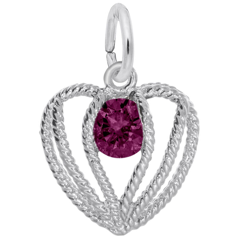 July Birthstone Held in Love Heart Charm in 14k White Gold image number null