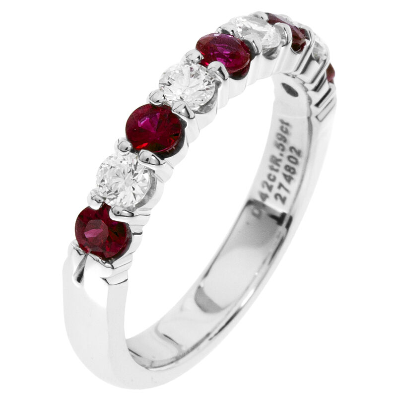 Diamond & Ruby Prong Set 0.55ctw. Band in 14k White Gold image number null