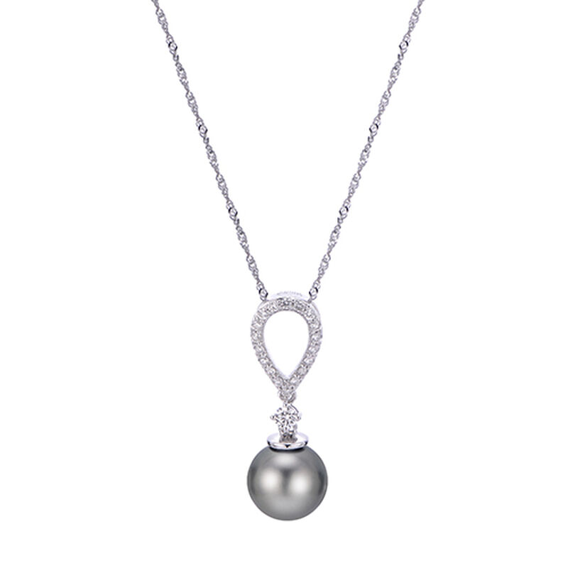 Tahitian Pearl & Diamond Pendant in 10k White Gold image number null