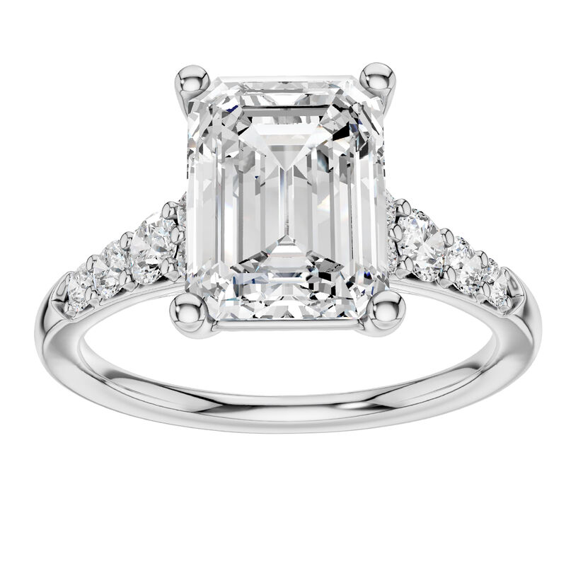 Radiant Lab Grown Diamond 3 1/3ctw. Tapered Diamond Shank Engagement Ring in 14k White Gold image number null