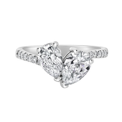 Pear-Shaped Lab Grown 2.15ctw. Diamond Toi Et Moi Two-Stone Engagement Ring in 14k White Gold