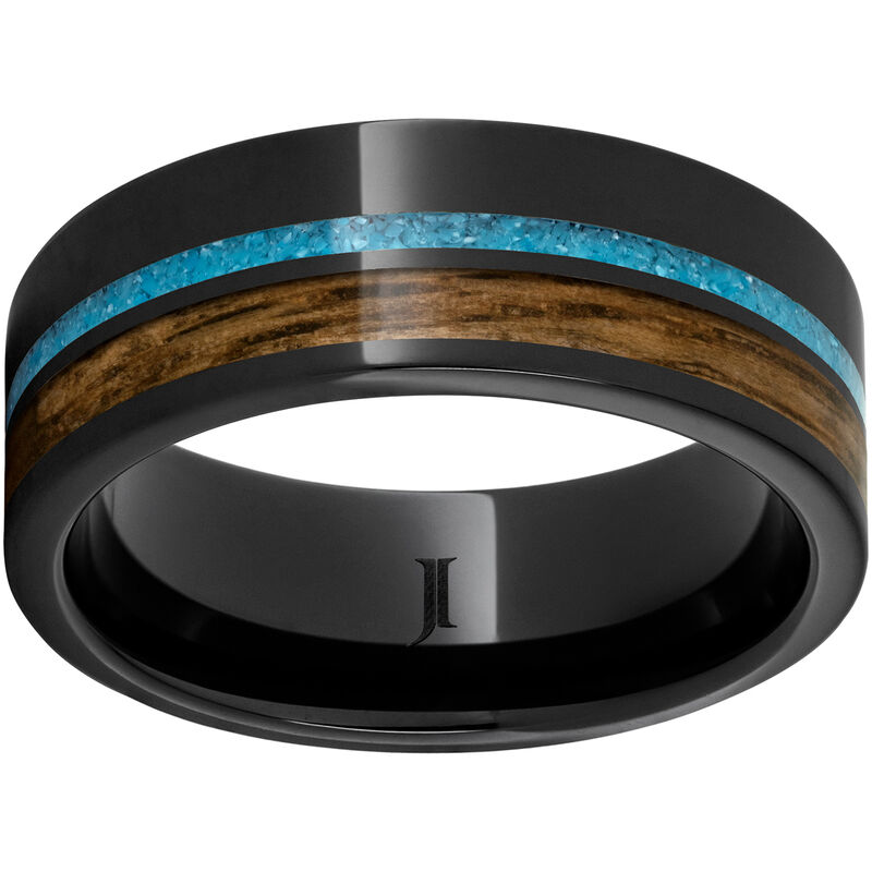 Men's Bourbon Turquoise Inlay & Ceramic Wedding Ring (8mm) image number null