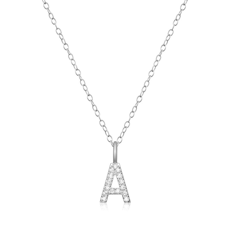 Lab Grown Diamond Letter A Initial Pendant Necklace in Sterling Silver image number null