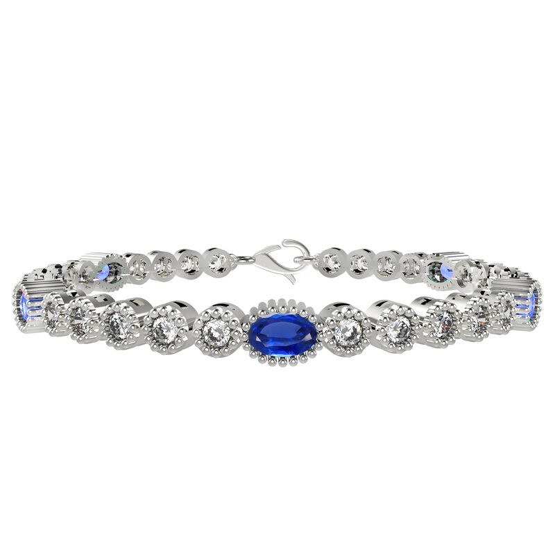 Oval Created Blue & White Sapphire Link Bracelet in Sterling Silver image number null