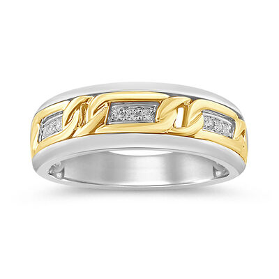 Men's Diamond & Links Ring in Sterling Silver & 10k Yellow Gold