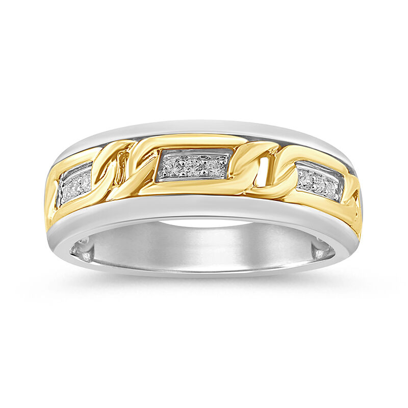 Men's Diamond & Links Ring in Sterling Silver & 10k Yellow Gold image number null