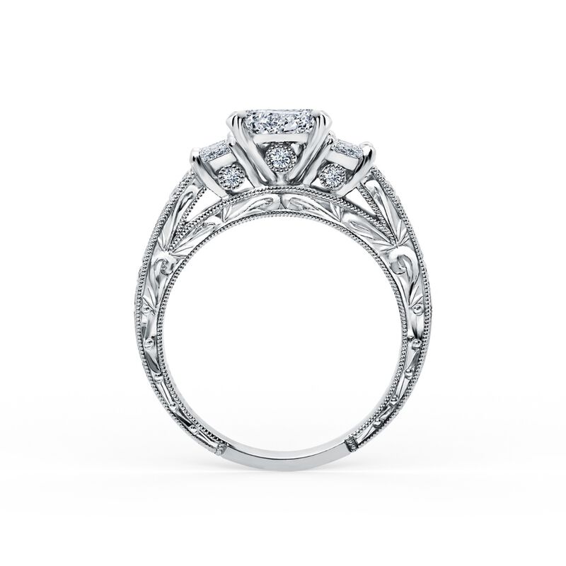 Emerald-Cut Three Stone Diamond Hand Engraved Engagement Setting in 18k White Gold K1384DE-R image number null
