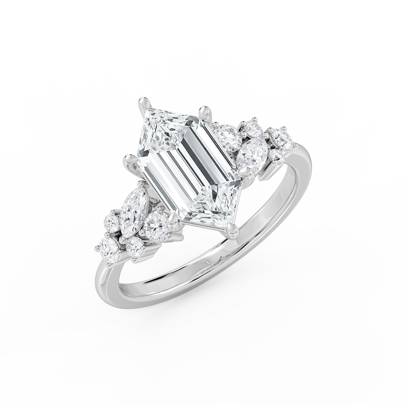 Elongated Hexagon Lab Grown Diamond 3 1/2ctw. Engagement Ring with Marquise and Round Accents in 14k White Gold image number null