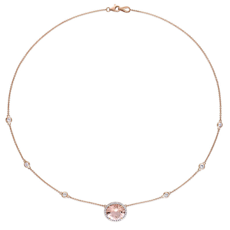  Diamond & White Sapphire Halo Station Necklace in 14k Rose Gold image number null