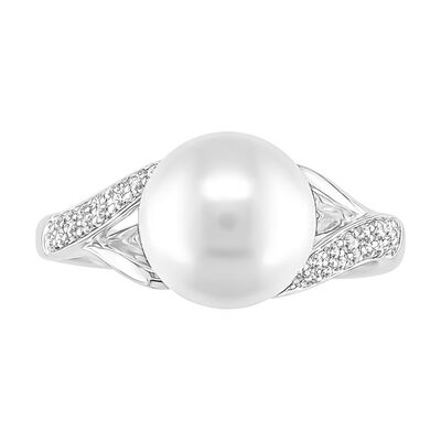 Freshwater Pearl & Diamond Twist Ring in 10k White Gold