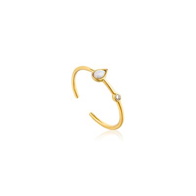 Opal Color Raindrop Adjustable Ring in Sterling Silver/Gold Plated