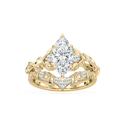 Marquise Lab Grown Diamond 2 1/4ctw. Three Stone Contour Bridal Set in 14k Yellow Gold
