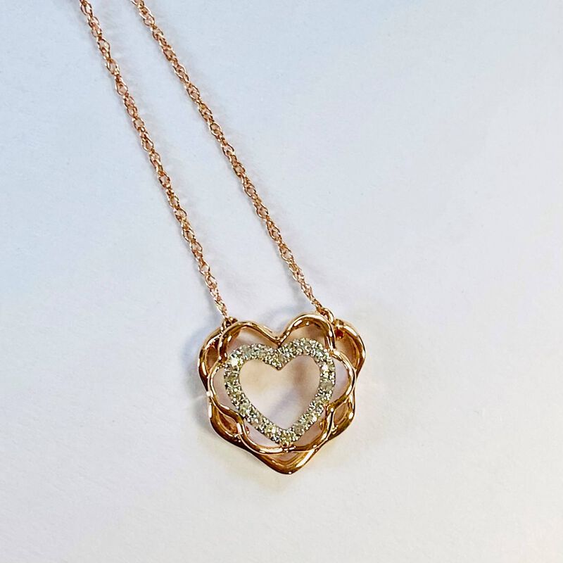Hope & Love Diamond Heart Pendant in 10k Rose Gold image number null