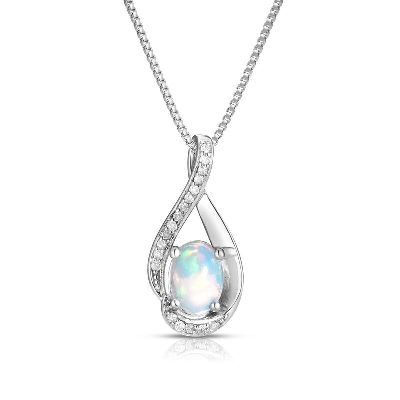 Oval-Cut Opal & Diamond Swirl Pendant in Sterling Silver image number null