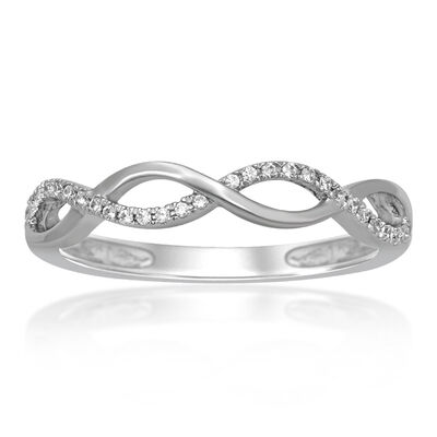 Diamond Fashion Crossover Stackable Ring in 10k White Gold