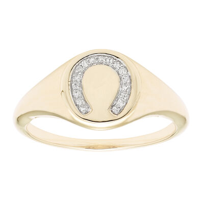 Diamond Horseshoe Signet Ring  in 14k Yellow Gold