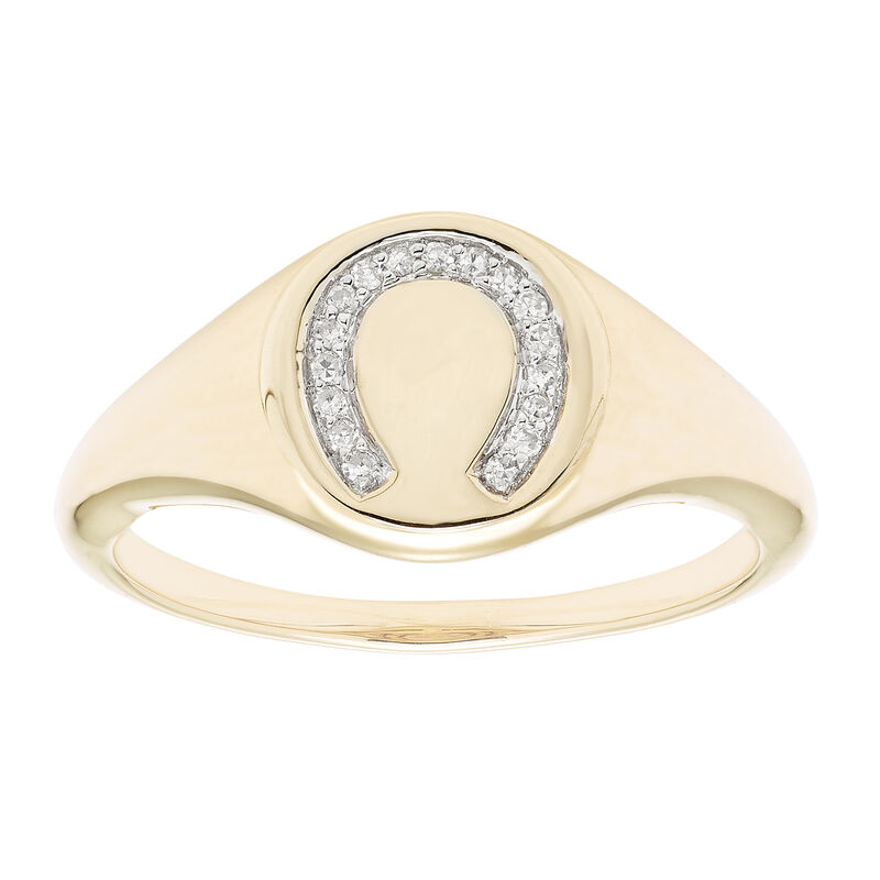 Diamond Horseshoe Signet Ring  in 14k Yellow Gold image number null