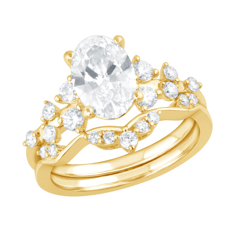 Oval Lab Grown Diamond 2ctw. Floral Bridal Set in 14k Yellow Gold image number null