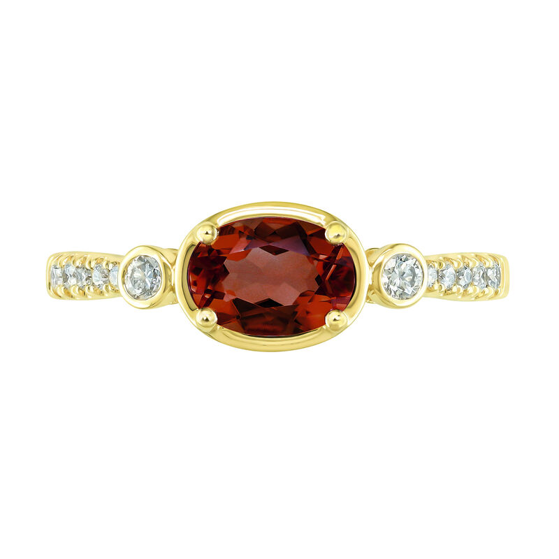 Oval-Cut Garnet & Diamond East to West Ring in 10k Yellow Gold image number null