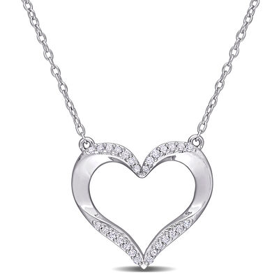 Diamond Open Heart Pendant in Sterling Silver